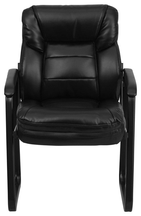 Black Leather Executive Side Reception Chair With Sled Base