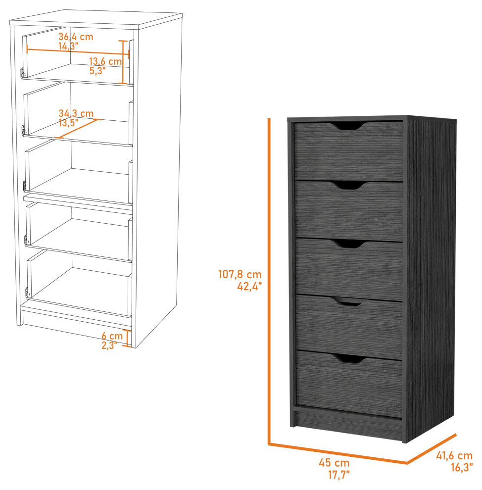 Dillon 5 Narrow Drawer Dresser, Tall Chest of Drawers