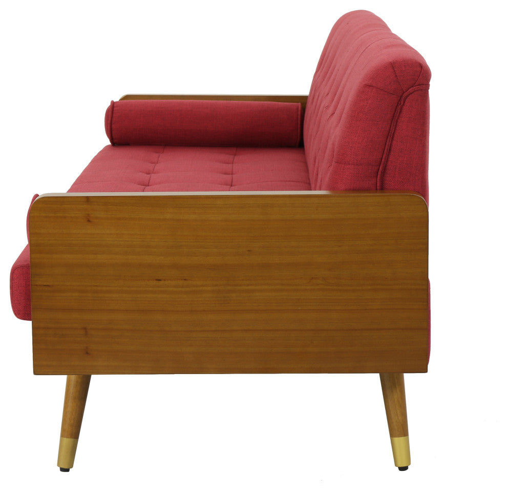 GDF Studio Aidan Mid Century Modern Tufted Fabric Sofa, Red