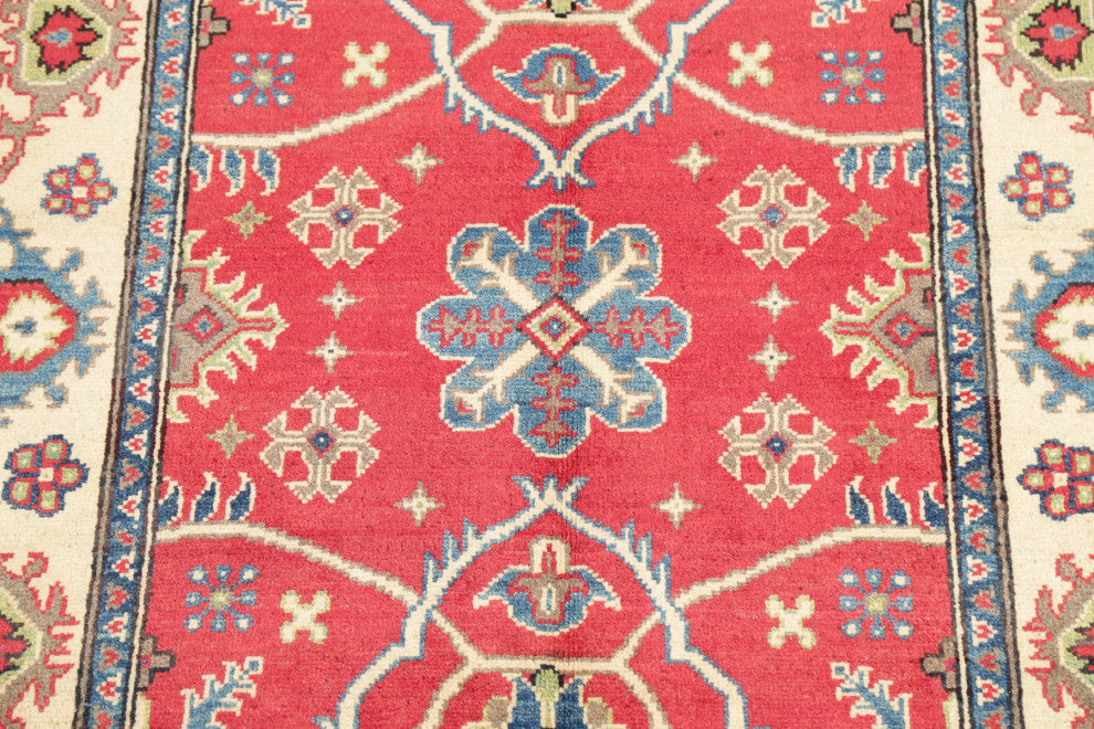 Hand Made Kazak Oriental Traditional Pakistani Area Rug, Red, 5'1"x3'5