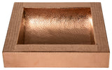 17" Square Apron Curved Bottom Hammered Copper Bathroom Sink, 17 Gauge