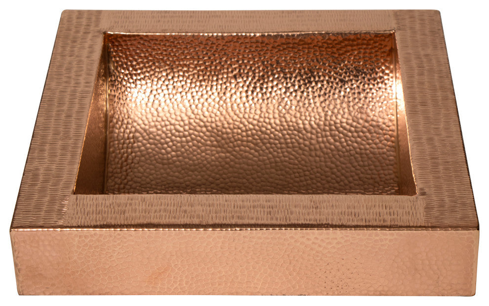 17" Square Apron Curved Bottom Hammered Copper Bathroom Sink, 17 Gauge