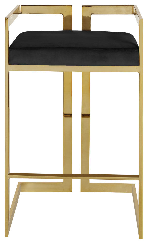 Ezra Counter Stool, Set of 2, Black Velvet, Gold Base