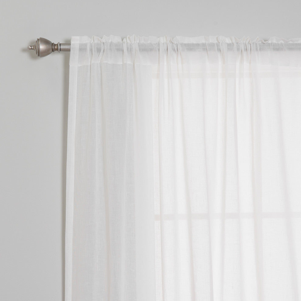 Faux Linen Ruffle Curtains, White, 52"x84", Set of 2