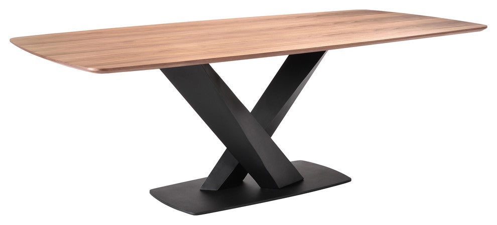 Everett Dining Table, Matte Black Finish and Walnut Top