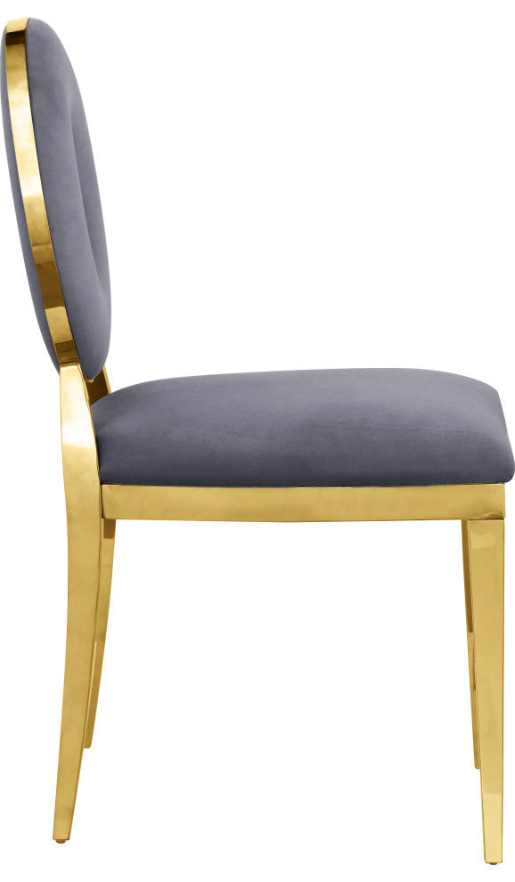Carousel Upholstered Dining Chair, Set of 2, Gray Velvet, Gold Finish