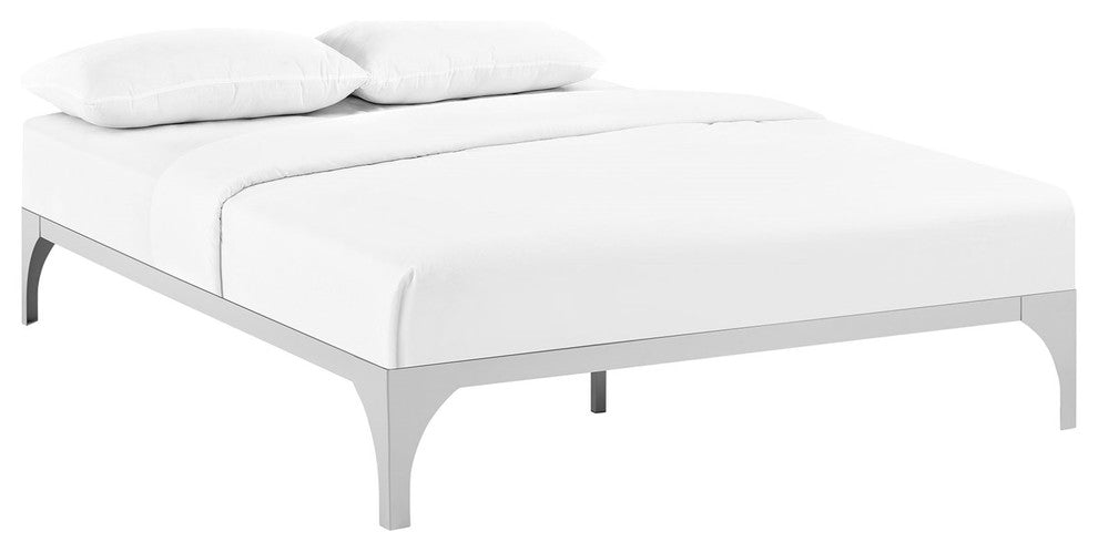 Modern Contemporary Urban Full Size Platform Bed Frame, Silver, Metal Steel