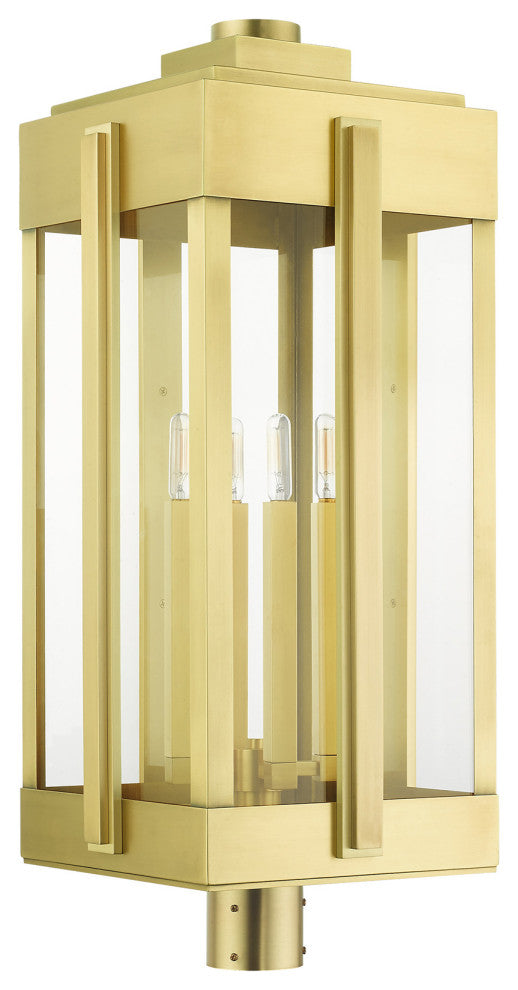 Natural Brass Art Deco, Sophisticated Outdoor Post Top Lantern