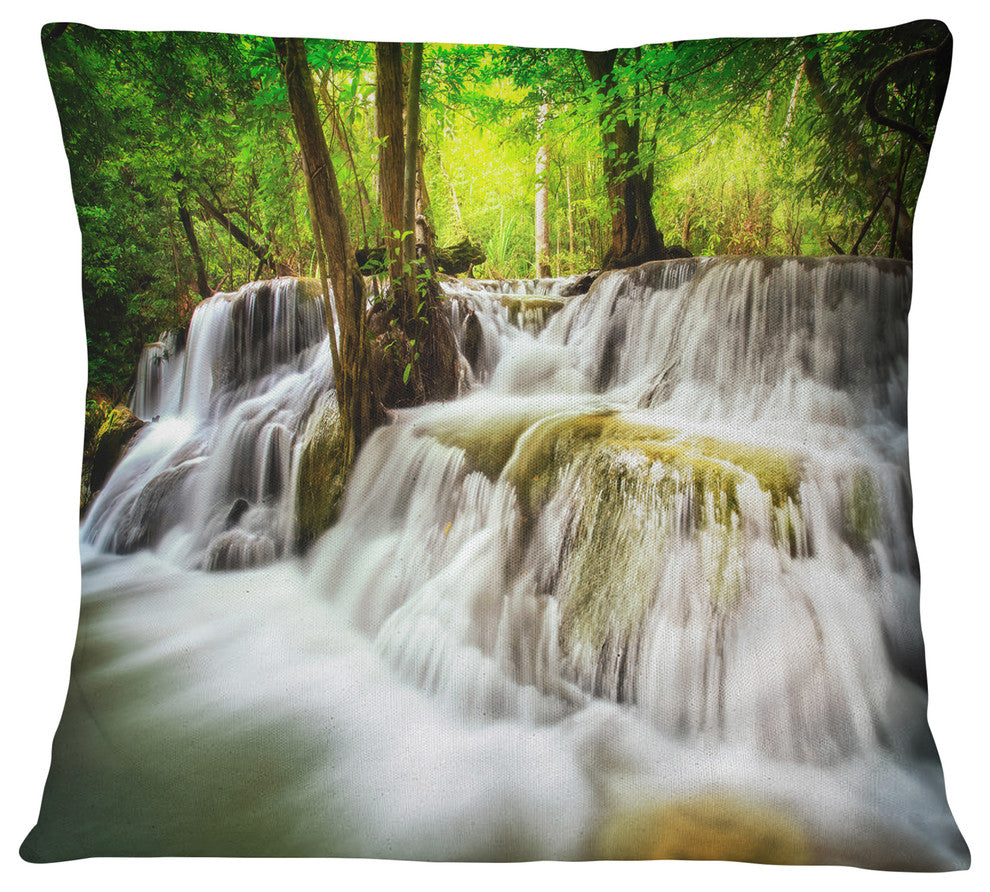 Level Five of Erawan Waterfall Landscape Printed Throw Pillow, 16"x16"