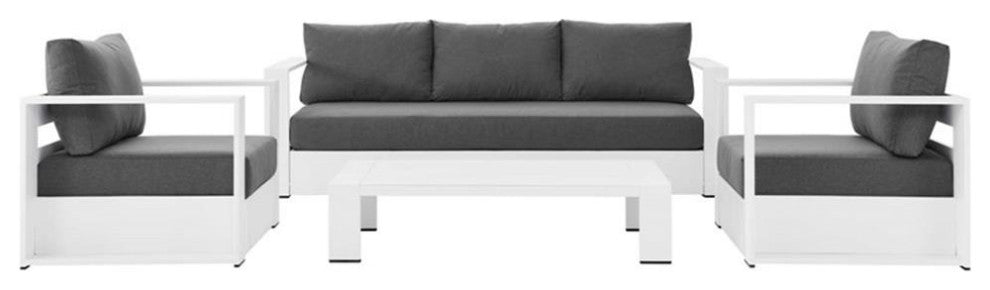 Tahoe Outdoor Patio Powder-Coated Aluminum 4-Piece Set, White Charcoal