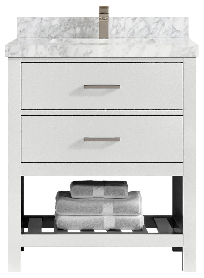 Parker 30 Single Sink Bath Vanity in White 2" Carrara Marble