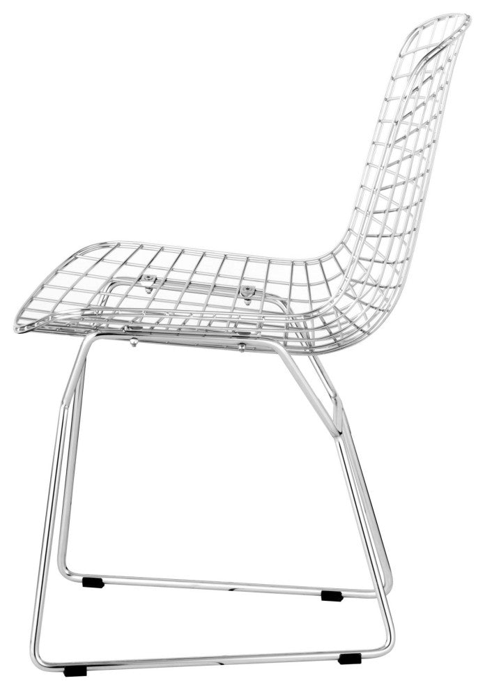 Dining Chair, Set of 2, Steel Metal, Chrome, Mid Century Bar Kitchen Pub Bistro