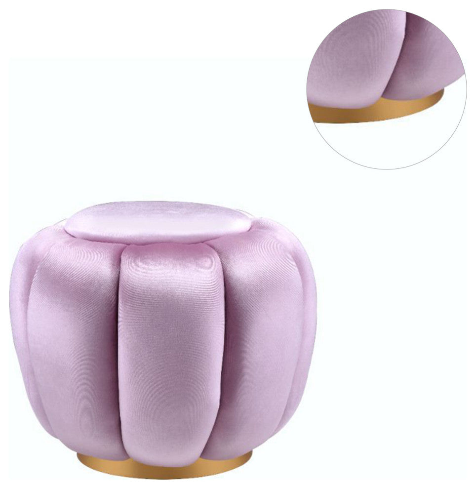 Round Ottoman With Gold Legs, Pink
