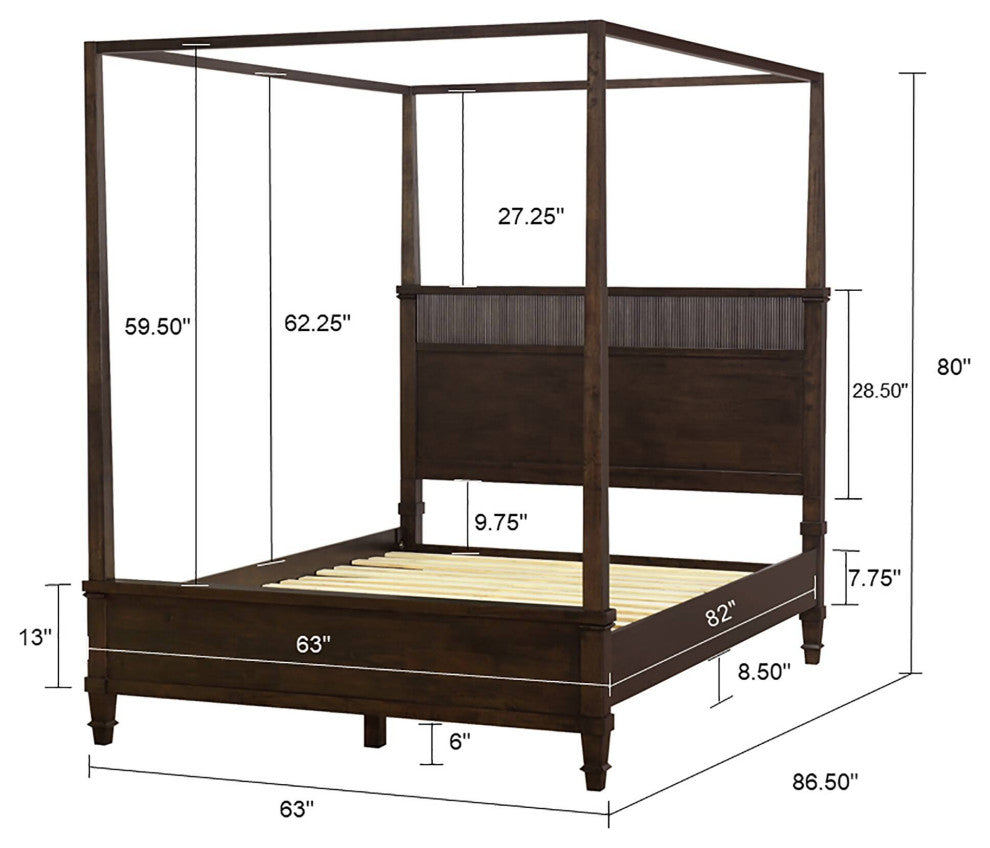 Martha Stewart Kenna Bed, Console Table, Nightstand, Dark Coffee, Bed-Queen Size