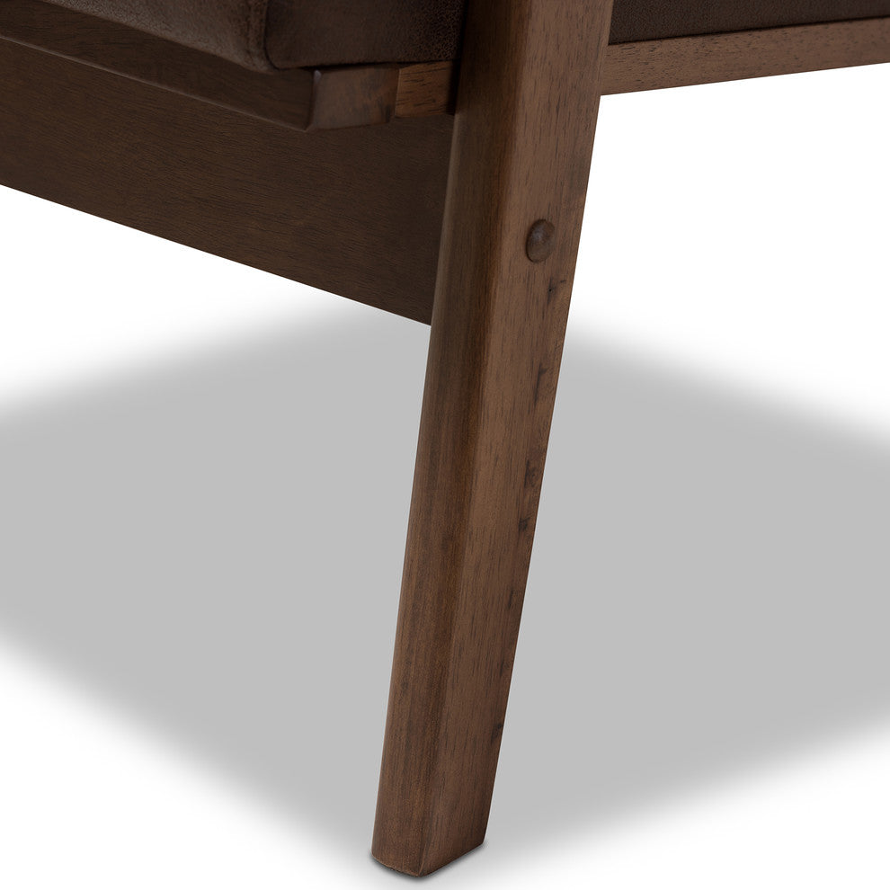 Bianca Wood Dark Brown Distressed Faux Leather Effect Lounge Chair w/ Ottoman