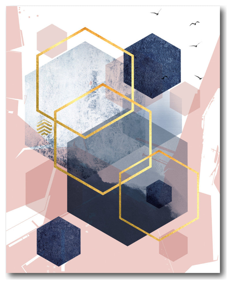 Courtside Market Abstract Navy Blush Gold I 16"x20" Canvas Wall Art