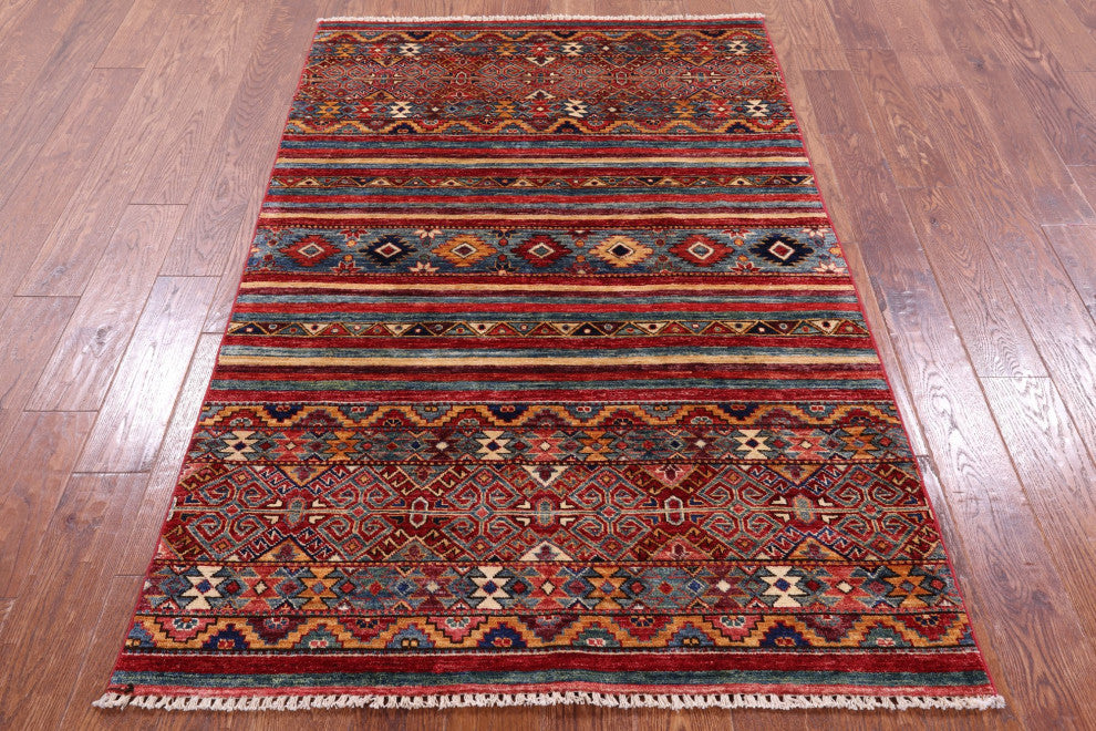 3' 11" X 6' 1" Khorjin Super Kazak Handmade Wool Rug Q10772