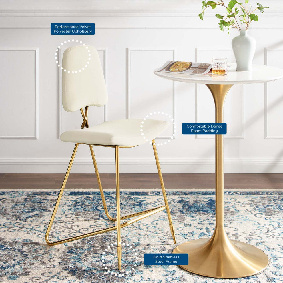 Ponder Bar Stool Performance Velvet Set of 2, Ivory