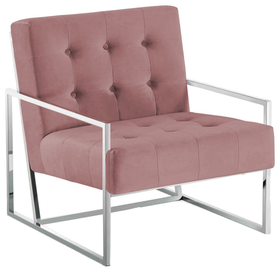 Beethoven Blue Velvet With Gold Plated Accent Chair, Pink/Gold