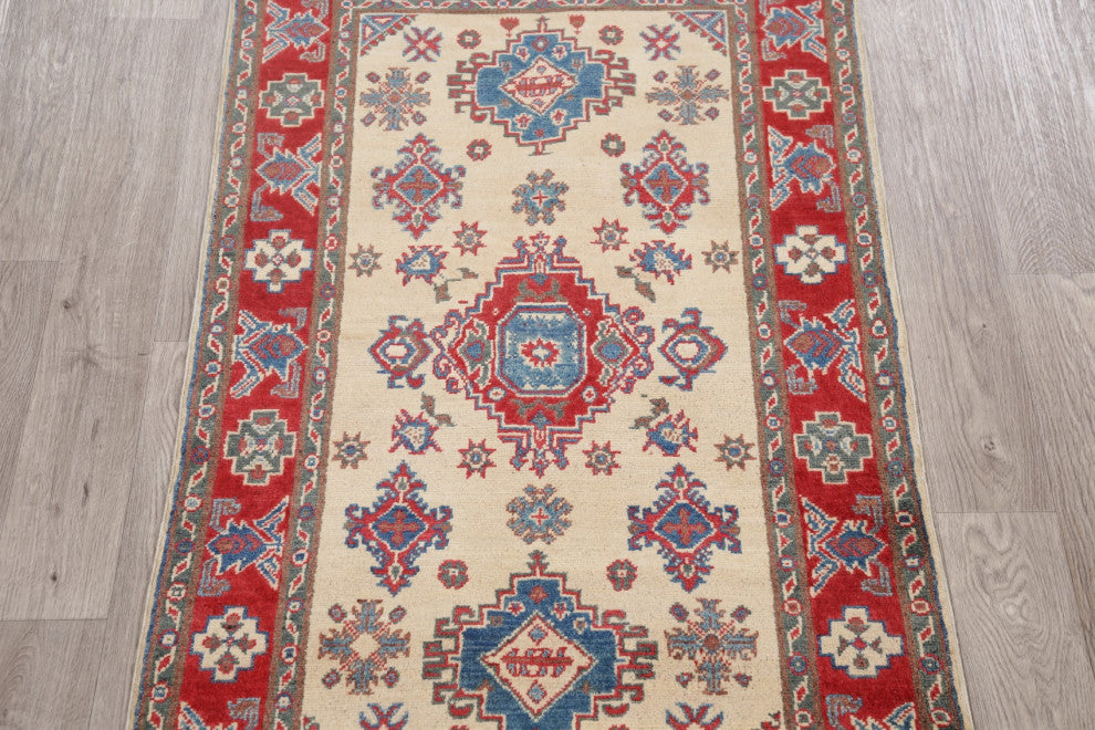 Hand-Knotted Kazak Oriental Traditional Pakistani Area Rug, Beige, 5'5"x3'2