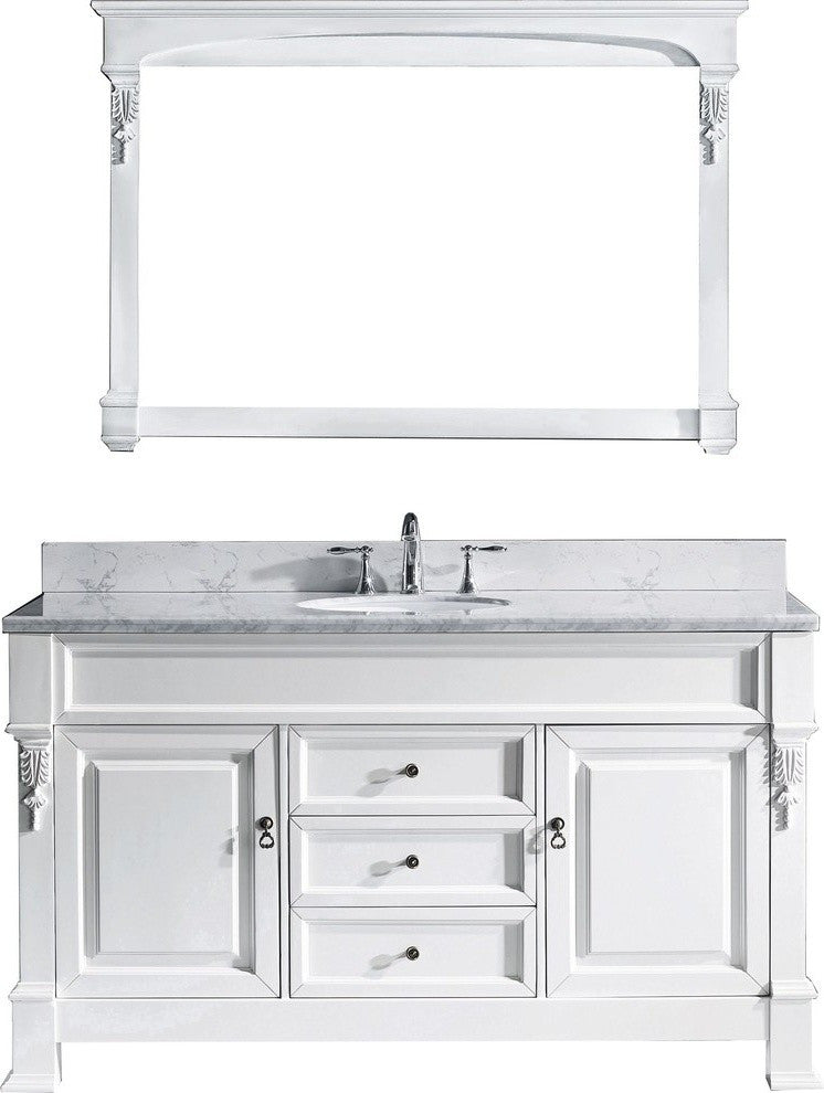 Huntshire 60" Single Bathroom Vanity, White, No Faucet, Round Sink