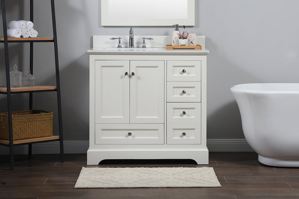 Elegant VF15536WH-BS 36"Single Bathroom Vanity, White With Backsplash