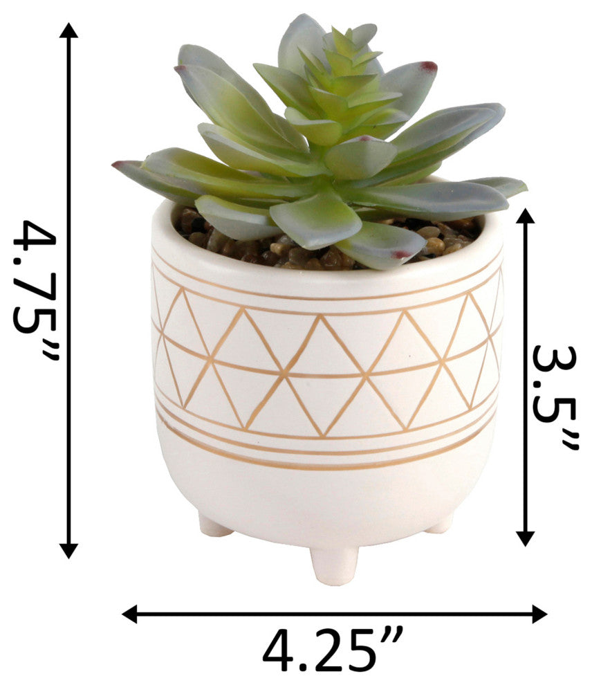 4.25" Gold Geo Hand Paintged Ceramic Succï¼ŒSm