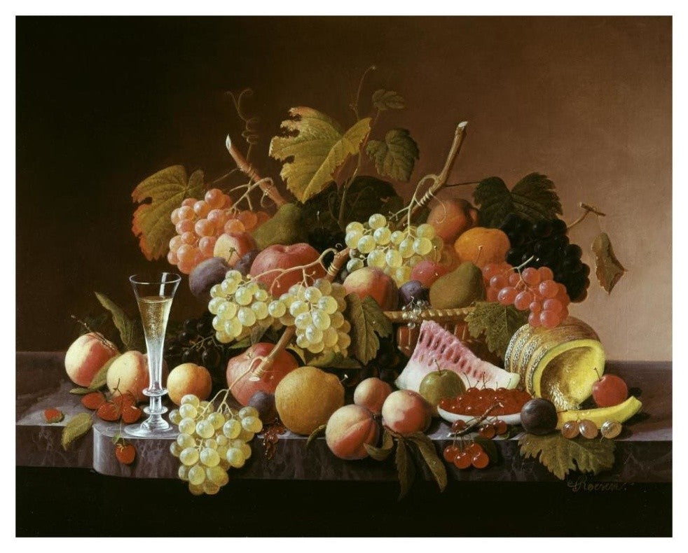 "Tabletop Still Life" Digital Paper Print by Severin Roesen, 32"x26"