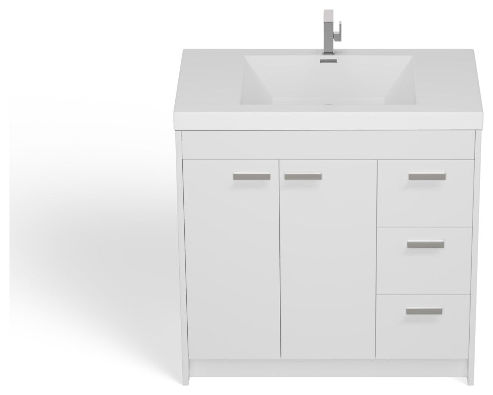The Ashland Bathroom Vanity, White, 36", Single Sink, Freestanding