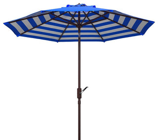 Athens Inside Out Striped 9' Crank Outdoor Auto Tilt Umbrella Pacific Blue