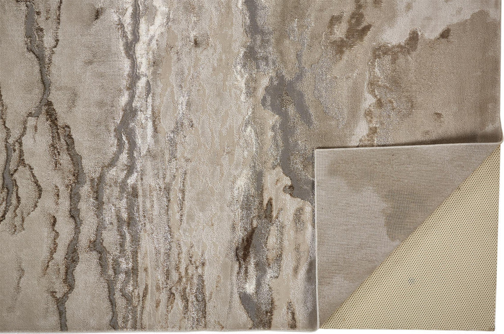 Weave & Wander Tripoli Modern Marble Rug, Beige/Gold, 10'x13'2"