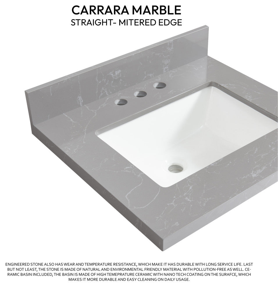 Jaen Composite Stone Vanity Top With Ceramic Sink, Reticulated Gray, 25"