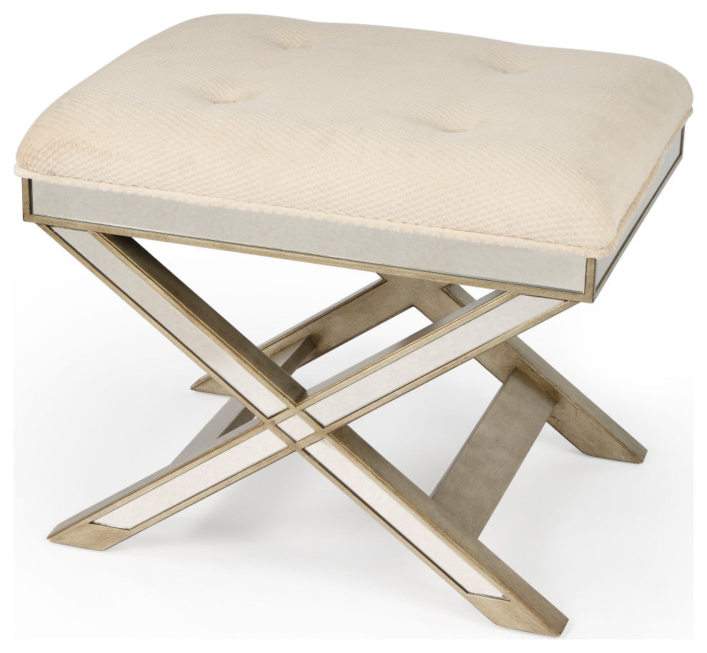 Butler Marlo Mirrored Vanity Stool, Silver, Silver