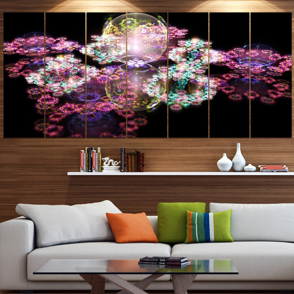 Pink Water Drops on Mirror, Abstract Canvas Art Print, 83"x32", 7 Panels