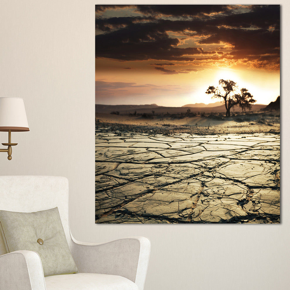 Desert Gopi Cracked Drought Land, African Landscape Canvas Art Print, 30"x40"