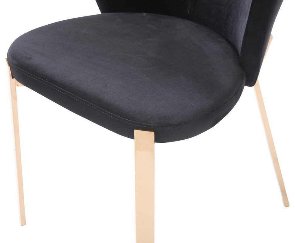 Set of Two Black Velvet Rosegold Dining Chairs