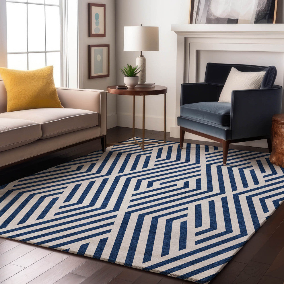 Premium Machine Washable Mayfield AMF550 Navy 3' x 5' Rug