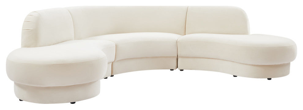 Rosa Velvet Upholstered 3-Piece Sectional, Cream