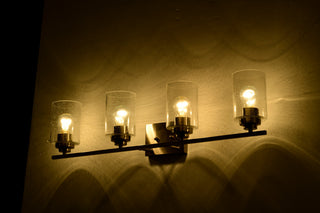 4-Light Brushed Nickel Vanity Light With Seedy Glass Shades