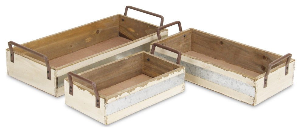 Rectangular Wood and Metal Storage Crates, Set of 3