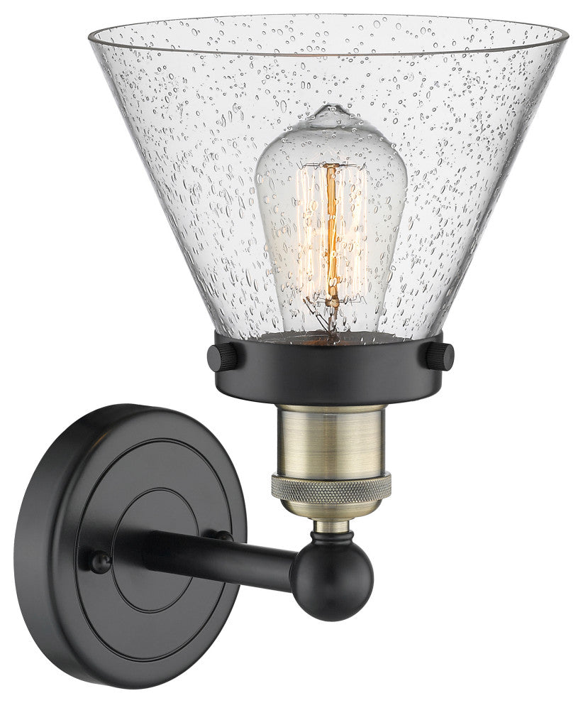 Large Cone 1-Light 7" Sconce, Black Antique Brass Finish, Seedy Shade