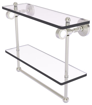 Pacific Grove 16" Double Glass Shelf with Towel Bar, Satin Nickel