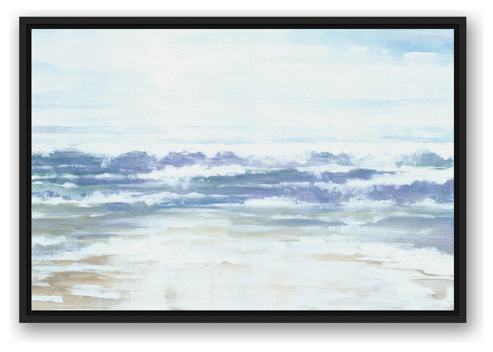 Blue Beach Waves 20x30 Black Floating Framed Canvas