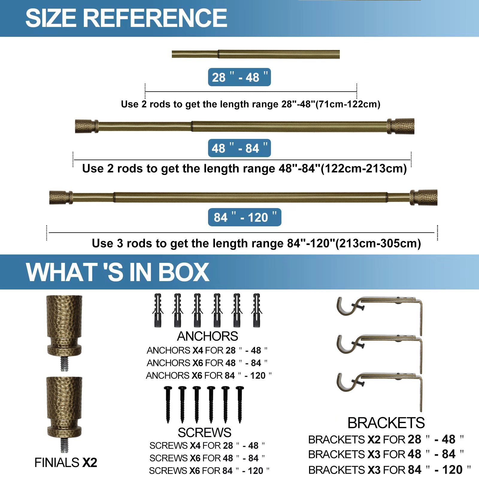 1" Diameter Fossetta Curtain Rod, 48"-84", Renaissance Gold