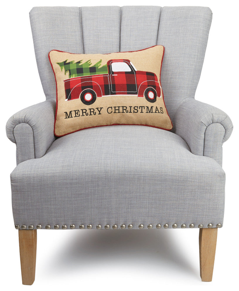 Tree On Truck Burlap Applique Pillow