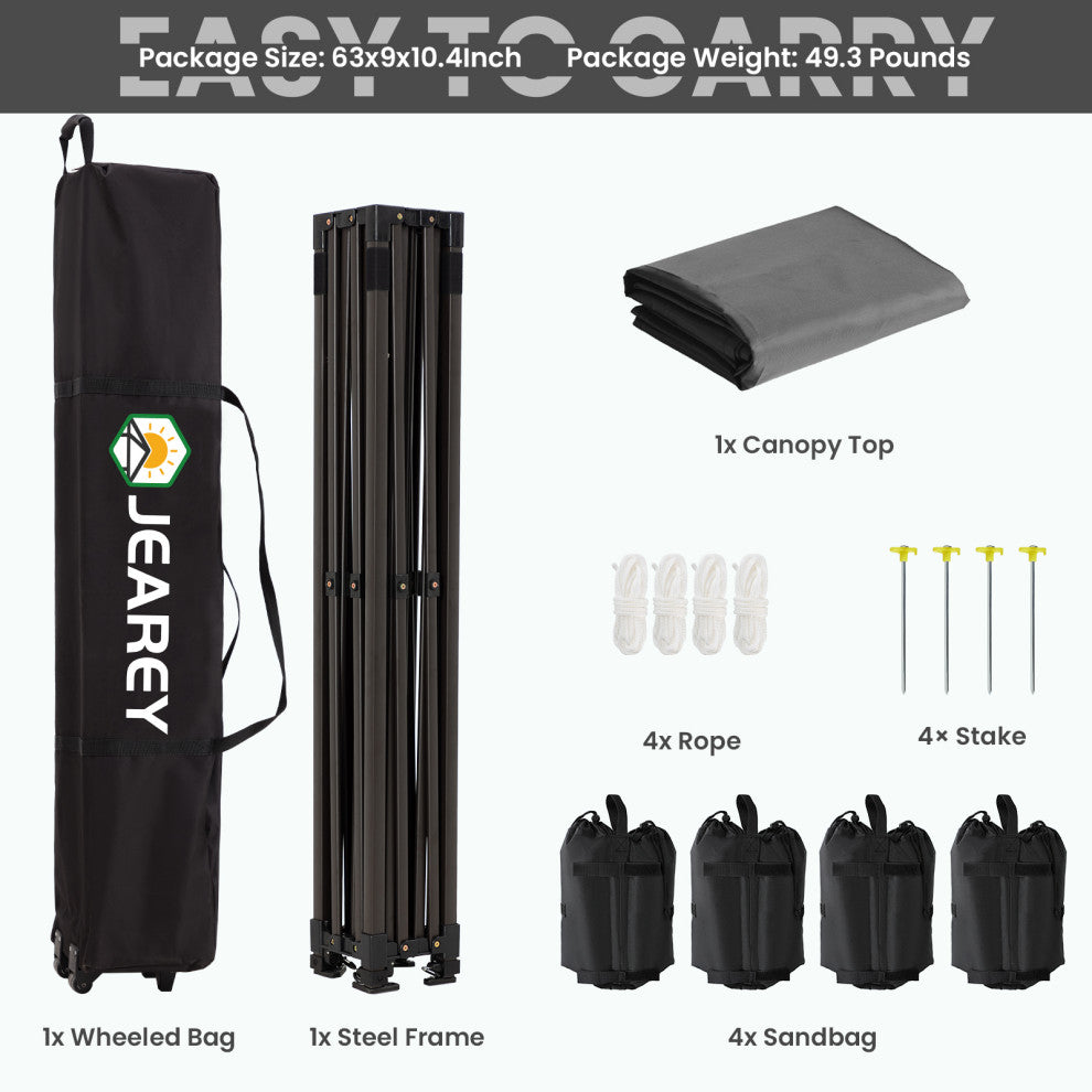 JEAREY Pop Up Canopy Tent, Outdoor Canopy, 4 Sand Bags, Grey, 10x10ft
