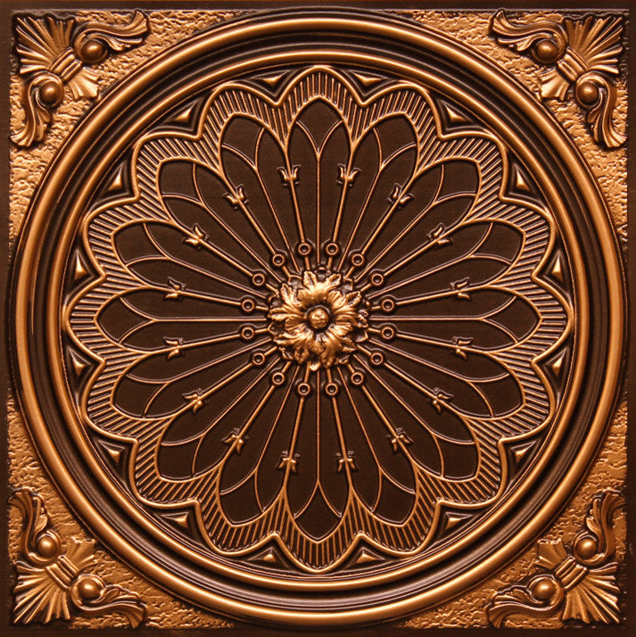 24"x24" PVC Faux Tin Ceiling Tiles, Glue-up or Drop-in, Set of 6, Brass