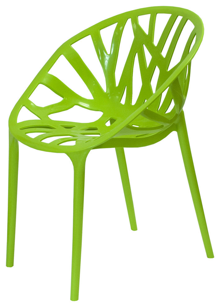 Mod Made Branch Modern Plastic Dining Side Chair, Set of 2, Green