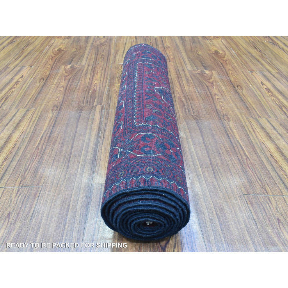 Deep and Saturated Red Afghan Khamyab Wool Hand Knotted Runner Rug, 2'8"x12'10"