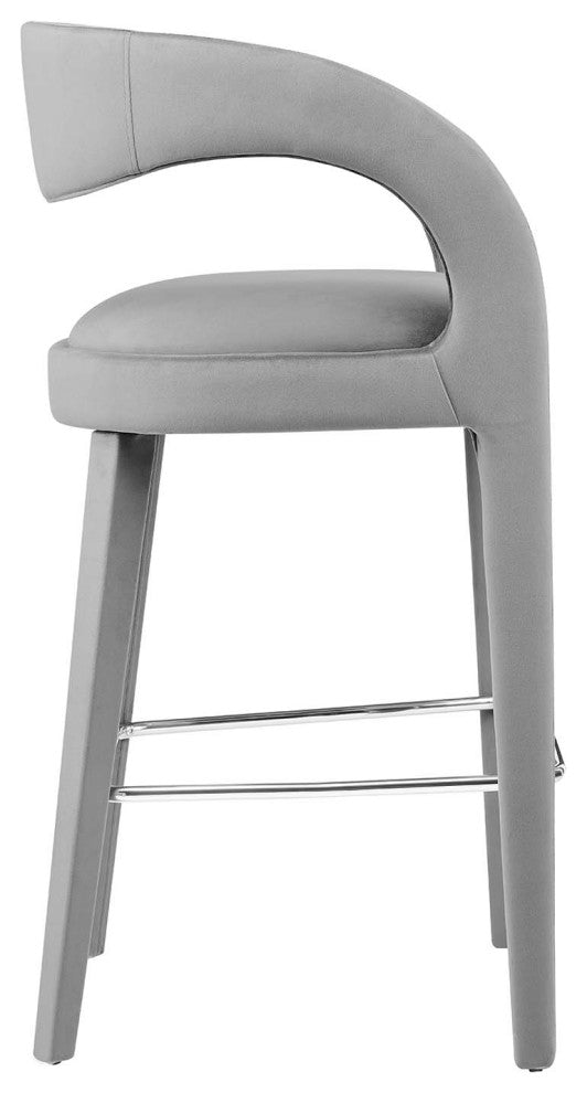 Pinnacle Performance Velvet Bar Stool Set of 2, Gray Silver